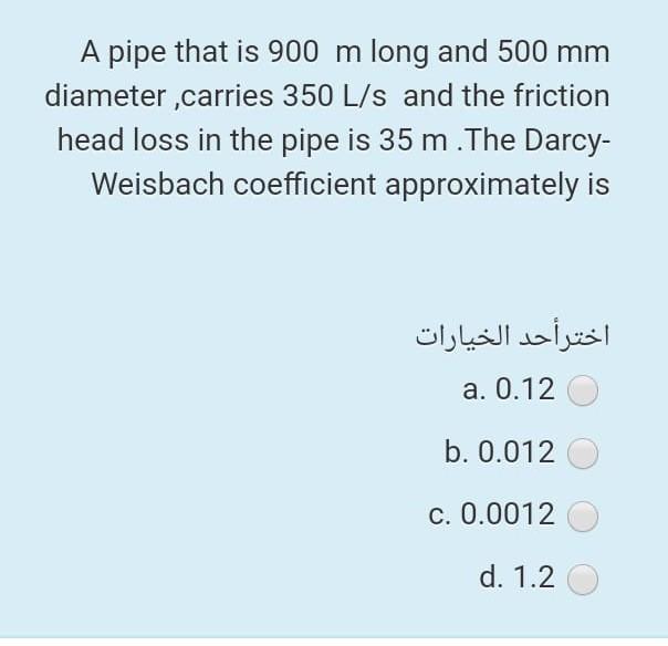 Solved A pipe that is 900 m long and 500 mm diameter | Chegg.com