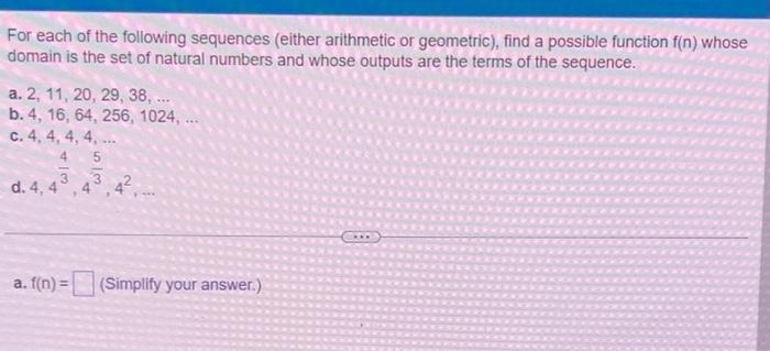 Solved For Each Of The Following Sequences (either | Chegg.com