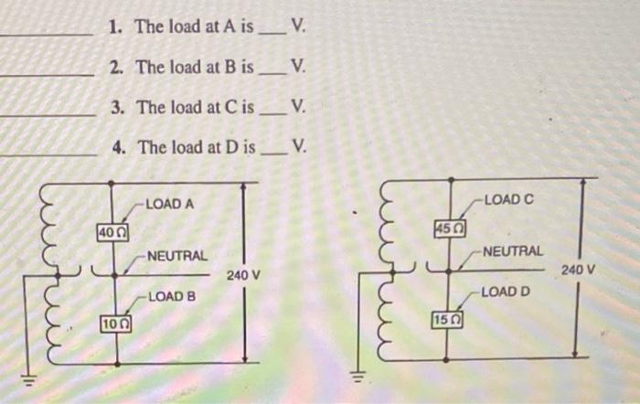 Solved 1. The load at A is V. 2. The load at B is __V. 3. | Chegg.com
