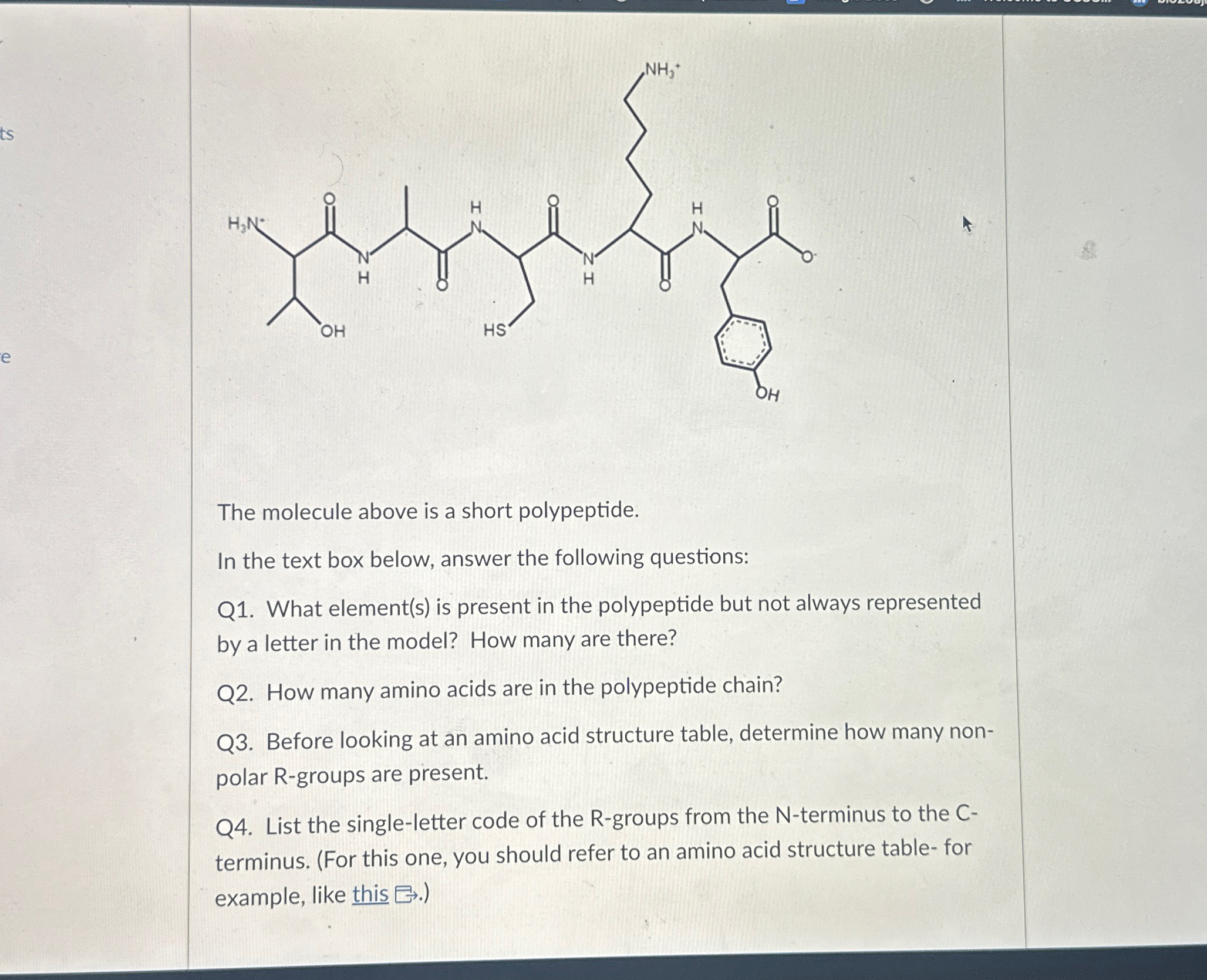 Solved The molecule above is a short polypeptide.In the text | Chegg.com