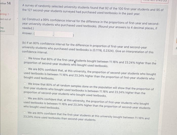 Solved A survey of randomly selected university students | Chegg.com