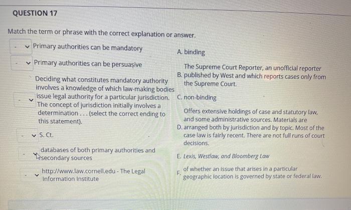 Solved QUESTION 17 Match the term or phrase with the correct | Chegg.com