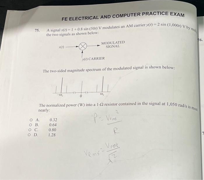 Solved FE ELECTRICAL AND COMPUTER PRACTICE EXAM 75. A signal | Chegg.com