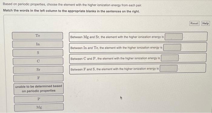 Solved Based on periodic properties, choose the element with | Chegg.com