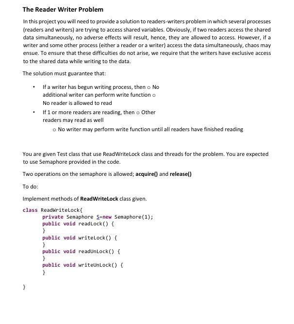Solved The Reader Writer Problem In this project you will | Chegg.com