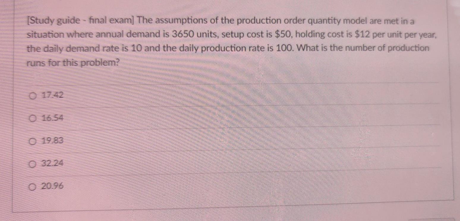 Solved [Study guide - final exam) The assumptions of the | Chegg.com