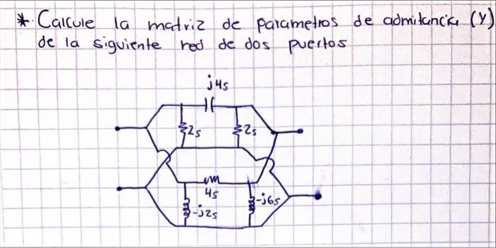 * Calcule la matriz de parametros de admitancia (y) de la siguiente red de dos puertos