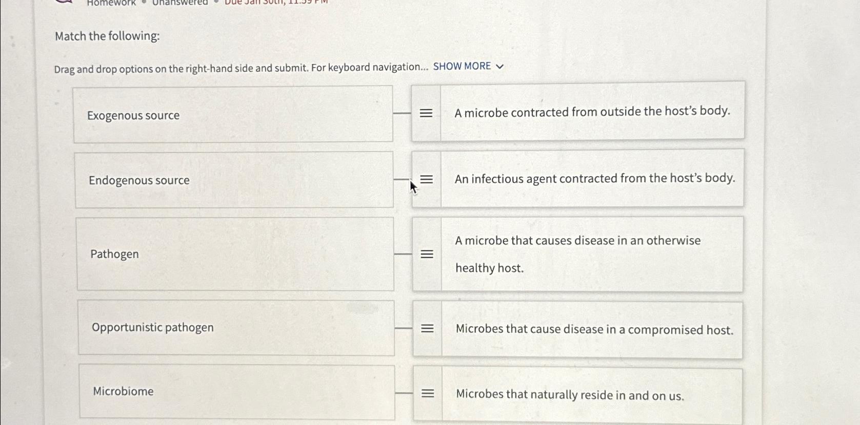 Solved Match the following:Drag and drop options on the | Chegg.com