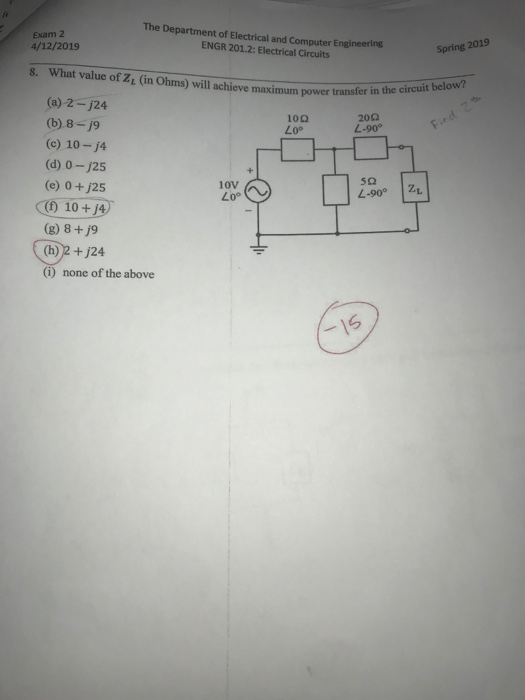 Solved Exam 2 4/12/2019 The Department of Electrical and | Chegg.com
