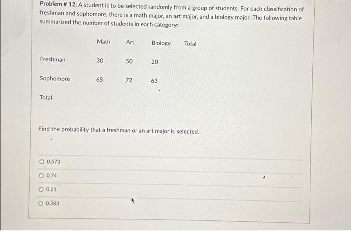 Solved Problem # 12: A student is to be selected randomly | Chegg.com