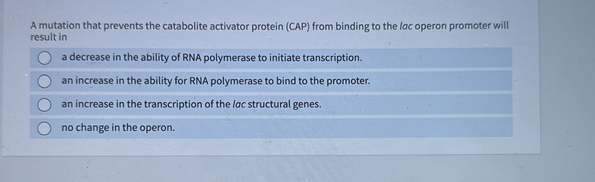 Solved A mutation that prevents the catabolite activator | Chegg.com