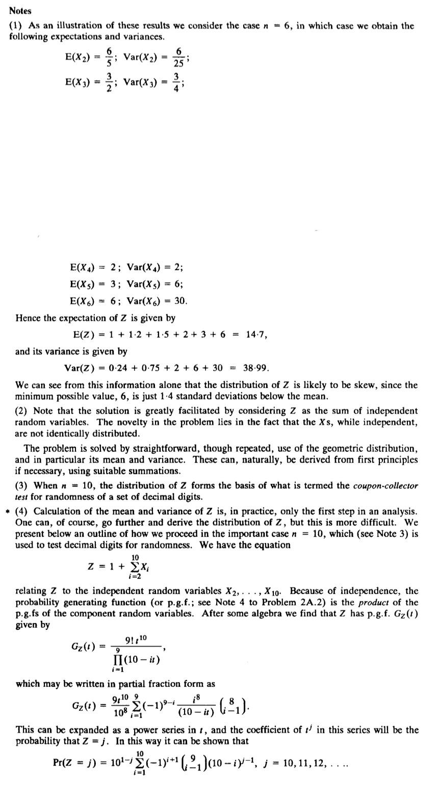 Notes
(1) As an illustration of these results we consider the case \( n=6 \), in which case we obtain the following expectati