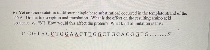 Solved 6) Yet another mutation (a different single base | Chegg.com