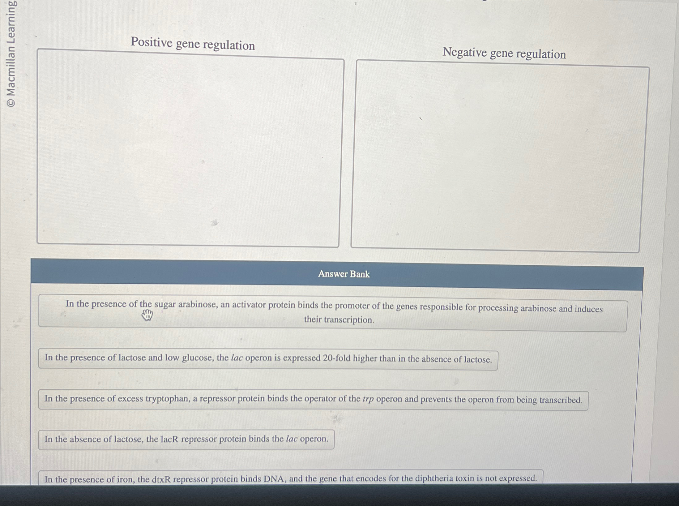 Solved Negative gene regulationAnswer BankIn the presence of | Chegg.com
