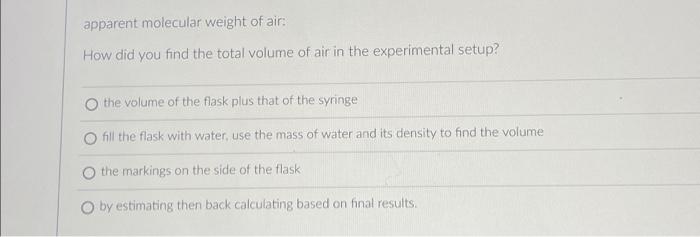 Solved apparent molecular weight of air: How did you find | Chegg.com