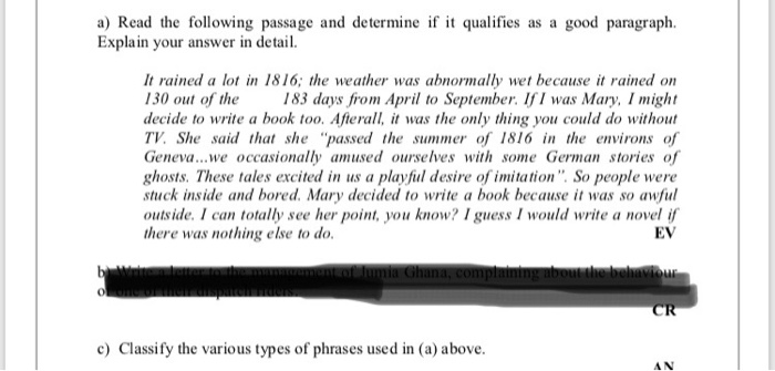 Solved a) Read the following passage and determine if it | Chegg.com