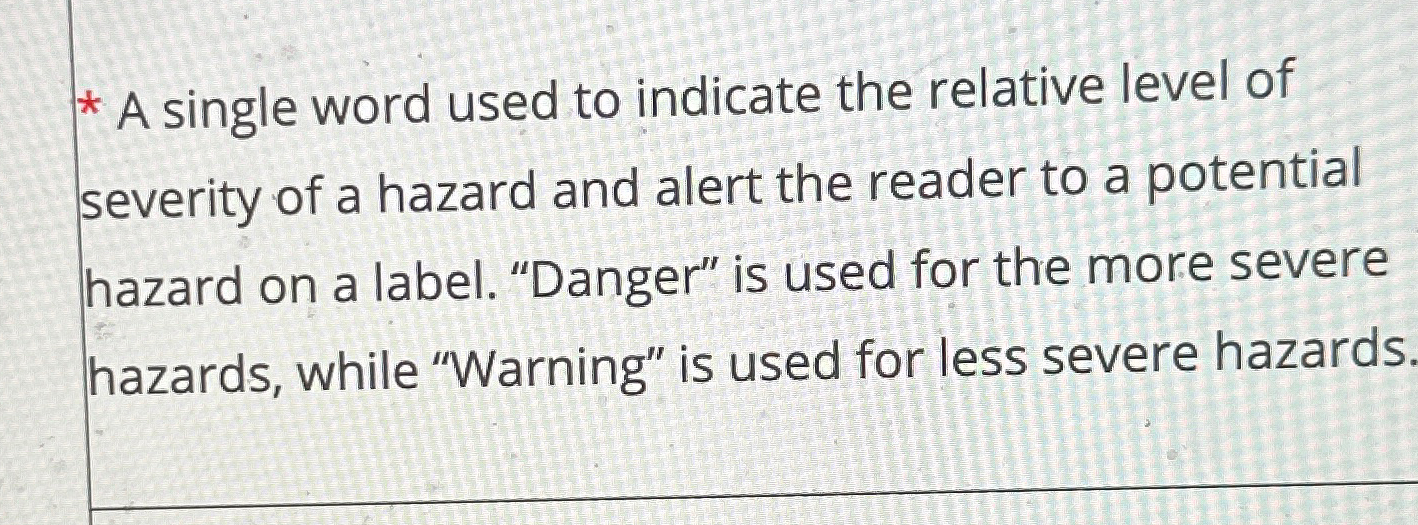 Solved A single word used to indicate the relative level of | Chegg.com