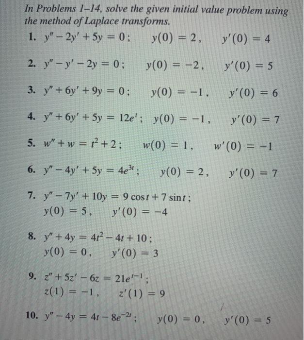 Solved In Problems 1-14, solve the given initial value | Chegg.com