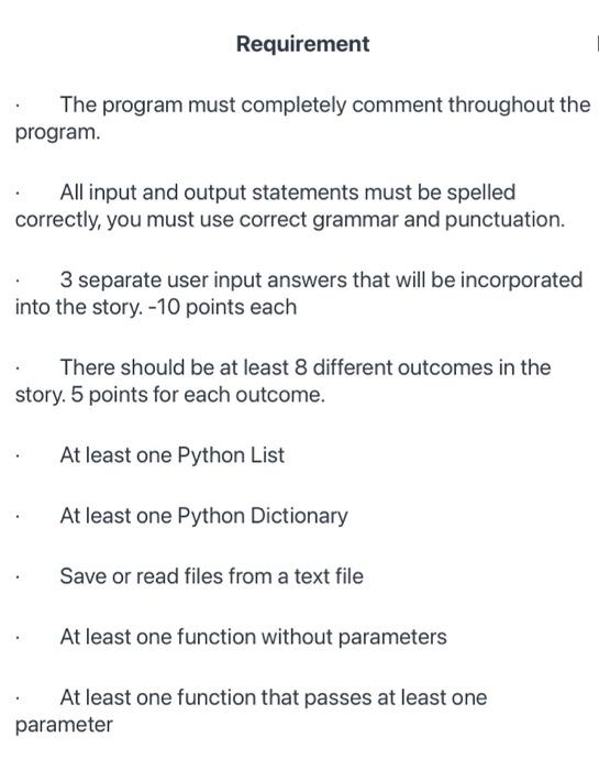 Solved for python. it's an adventure game of your choosing | Chegg.com