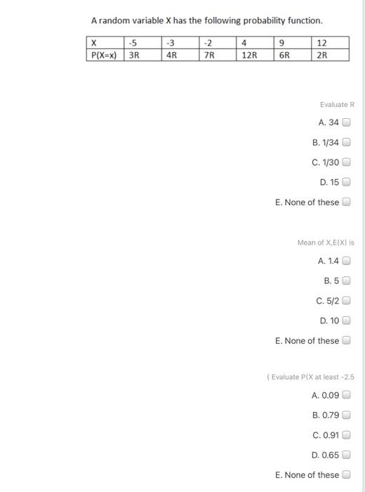Solved A random variable X has the following probability | Chegg.com