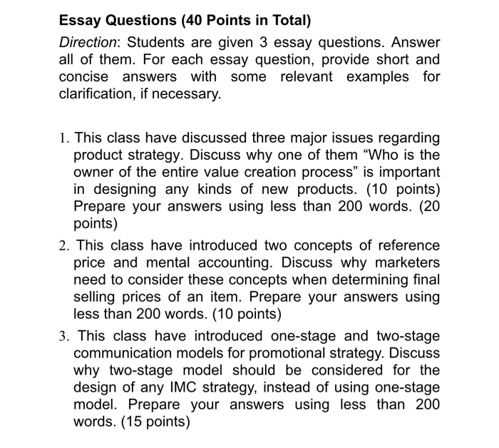 short essay questions examples