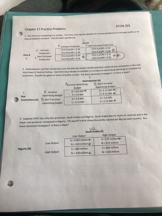 Solved ECON 203 Chapter 17 Practice Problems action to | Chegg.com
