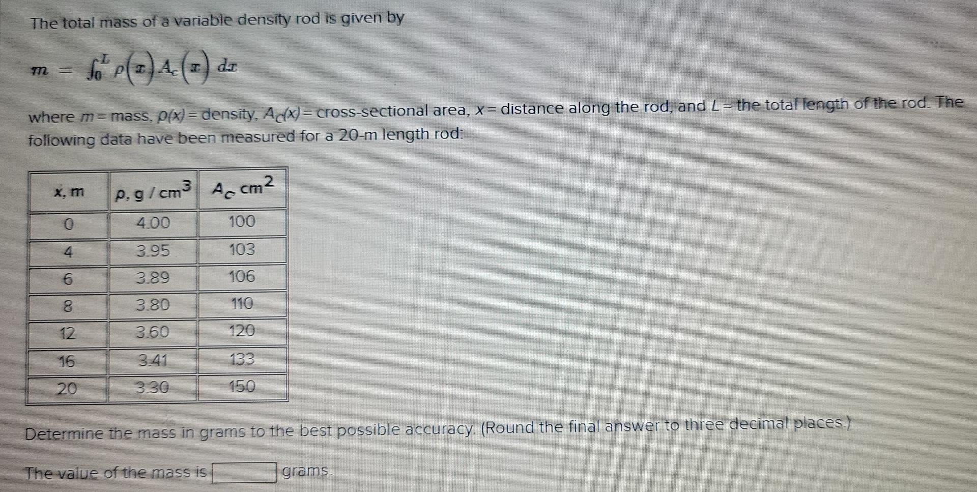 Solved The Total Mass Of A Variable Density Rod Is Given By: | Cheggcom