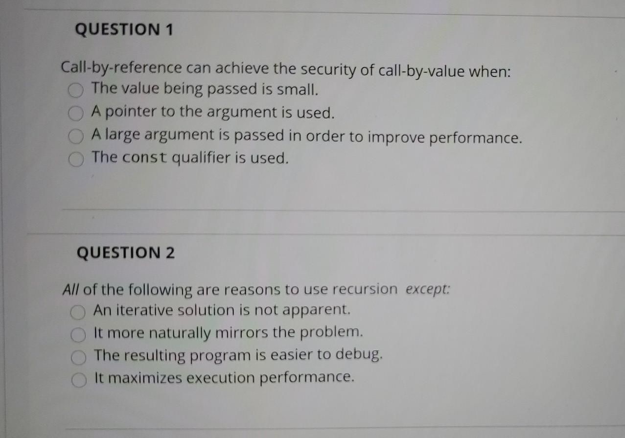 Solved QUESTION 1 Call-by-reference can achieve the security | Chegg.com