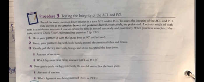 Solved Procedure 3 Testing the Integrity of the ACL and PCL | Chegg.com