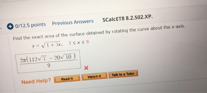 Solved +0/12.5 Points Previous Answers SCalcET8 8.2.502.XP. | Chegg.com