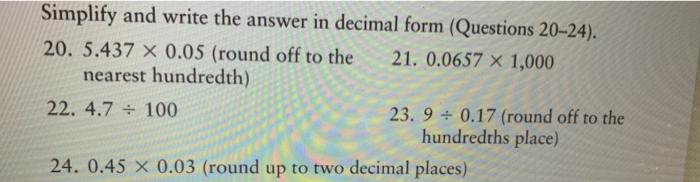 Solved Simplify and write the answer in decimal form | Chegg.com
