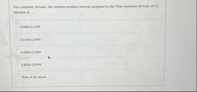 Solved For customer arrivals, the random number interval | Chegg.com
