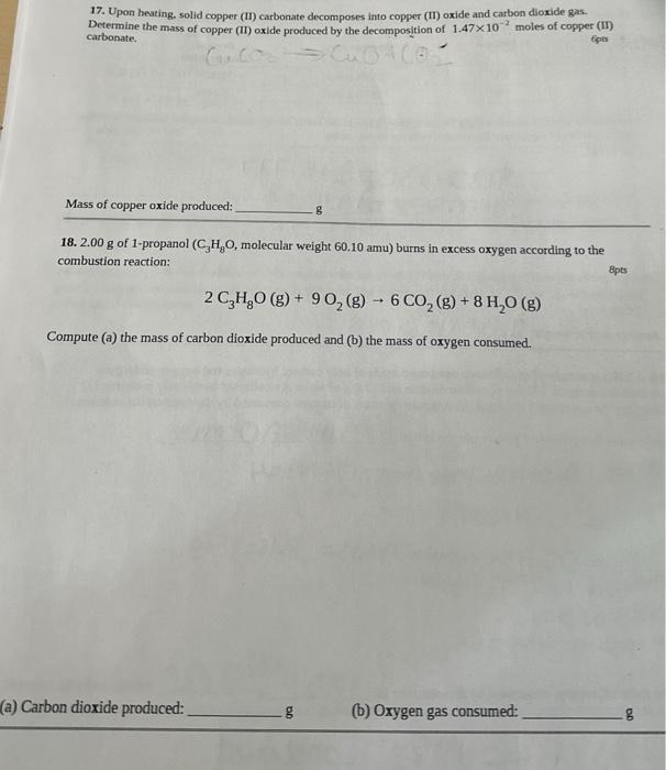 Solved 17. Upon heating, solid copper (II) carbonate