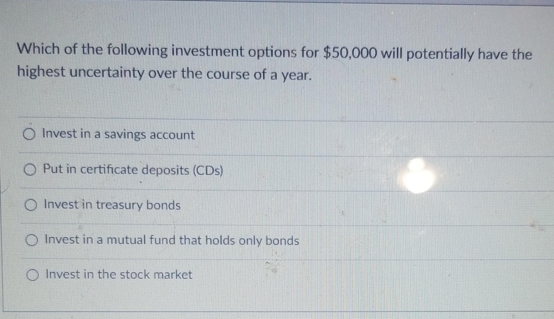 Solved Which Of The Following Investment Options For $50,000 | Chegg.com