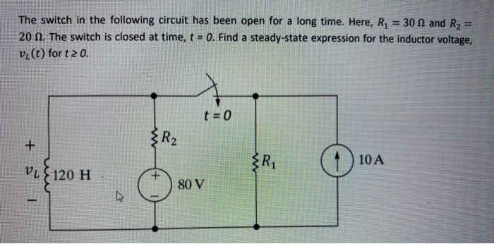 Solved The switch in the following circuit has been open for | Chegg.com