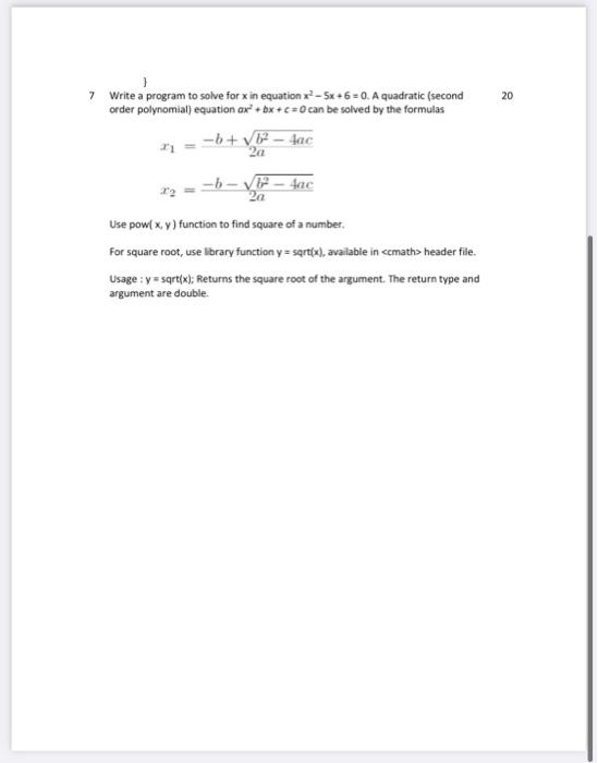 Solved 20 7 Write a program to solve for x in equation Chegg