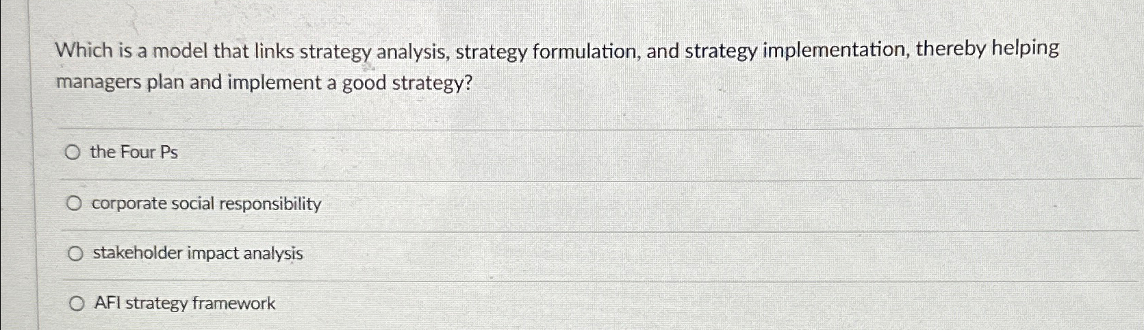 Solved Which is a model that links strategy analysis, | Chegg.com