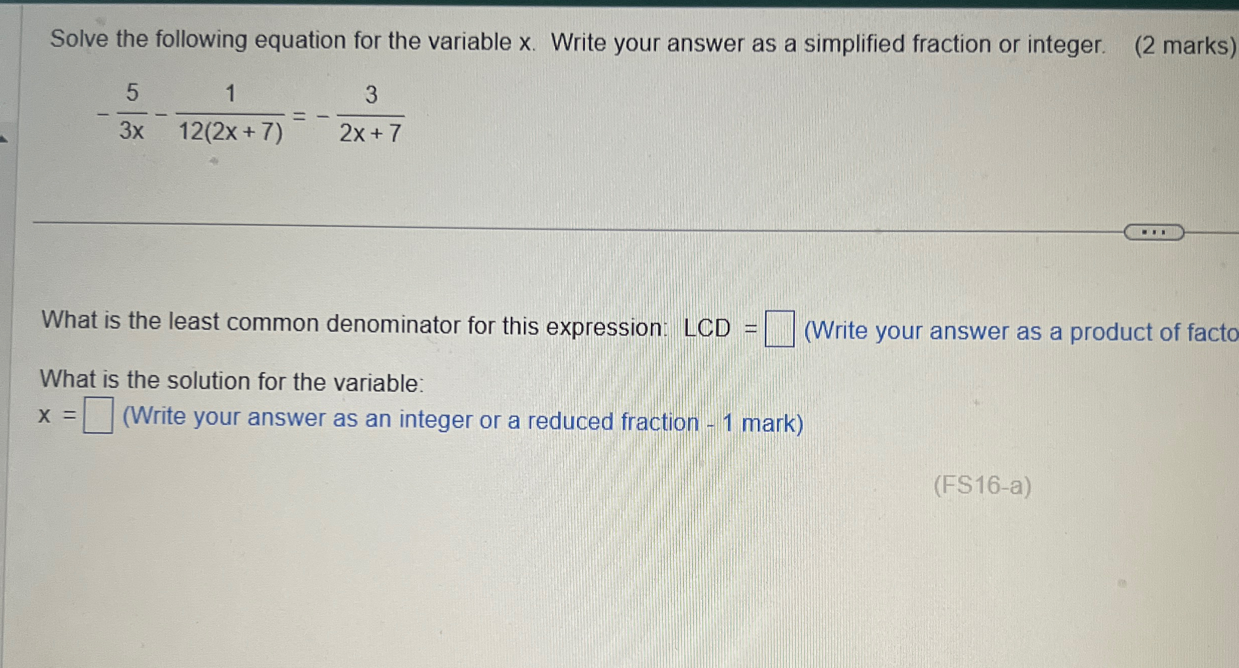 Solved Solve the following equation for the variable x. | Chegg.com