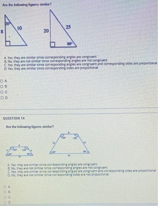 Solved Are the following figures similar? 10 A N 8 20 25 80 | Chegg.com