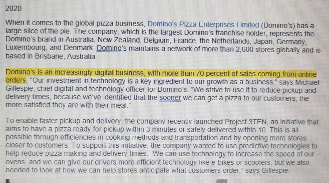 Solved 2020 When it comes to the global pizza business, | Chegg.com