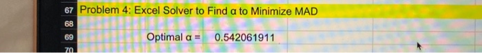 67 Problem 4: Excel Solver to Find a to Minimize MAD | Chegg.com