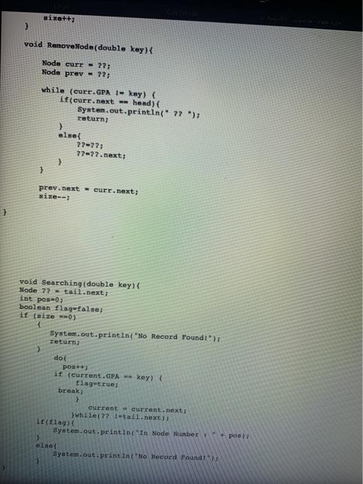 Solved class Node i String nane; double 77; Node next=null; | Chegg.com