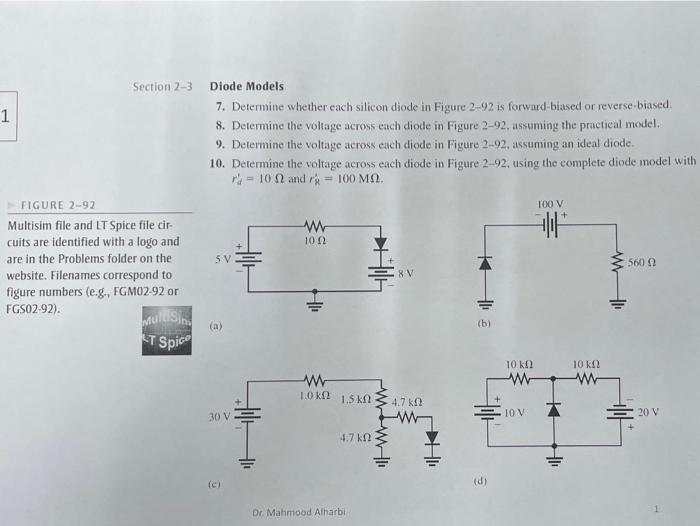 Solved Section 2-3 1 Diode Models 7. Determine Whether Each | Chegg.com