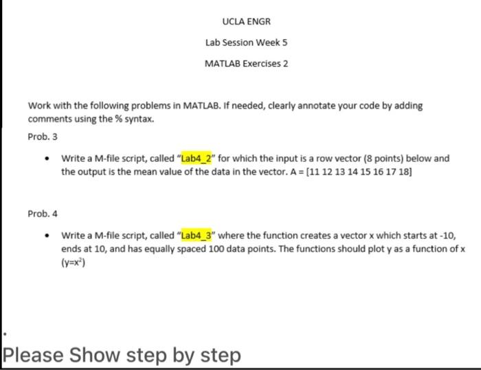 Solved UCLA ENGR Lab Session Week 5 MATLAB Exercises 2 Work | Chegg.com