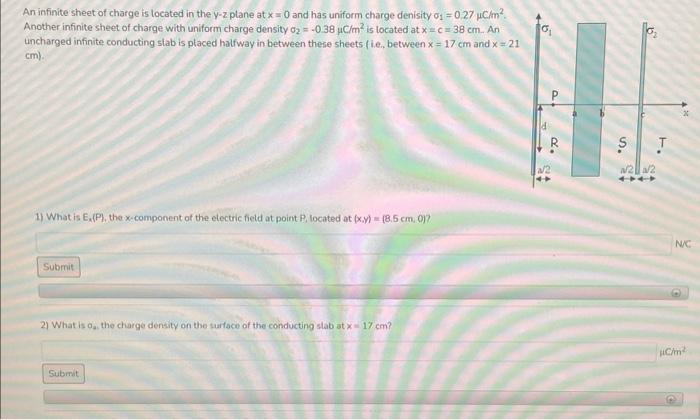 Solved An infinite sheet of charge is located in the y - z | Chegg.com
