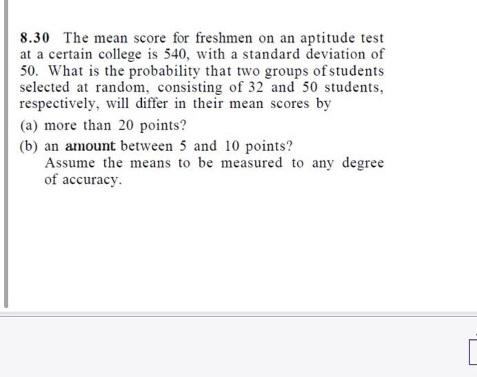 Solved 8 30 The Mean Score For Freshmen On An Aptitude Test Chegg