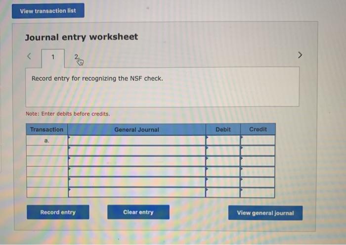 Solved a. Show the effects of recognizing the NSF check on | Chegg.com