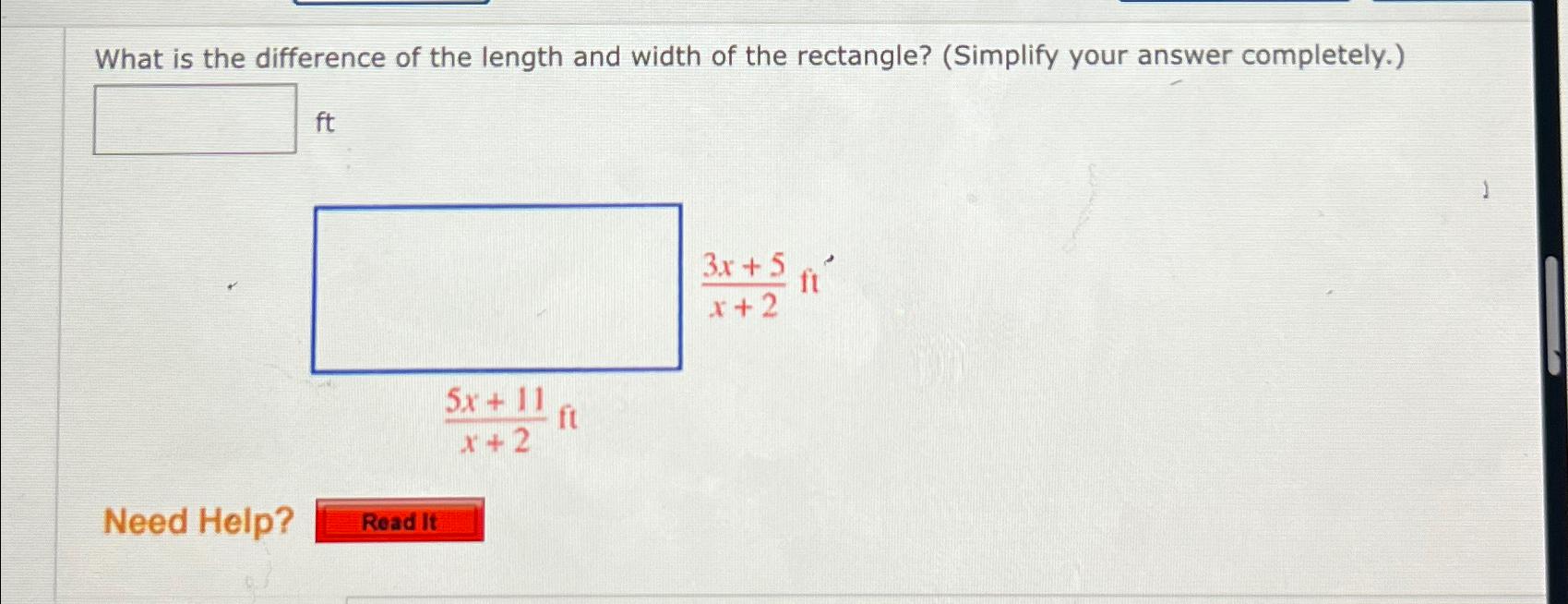 Solved What is the difference of the length and width of the | Chegg.com