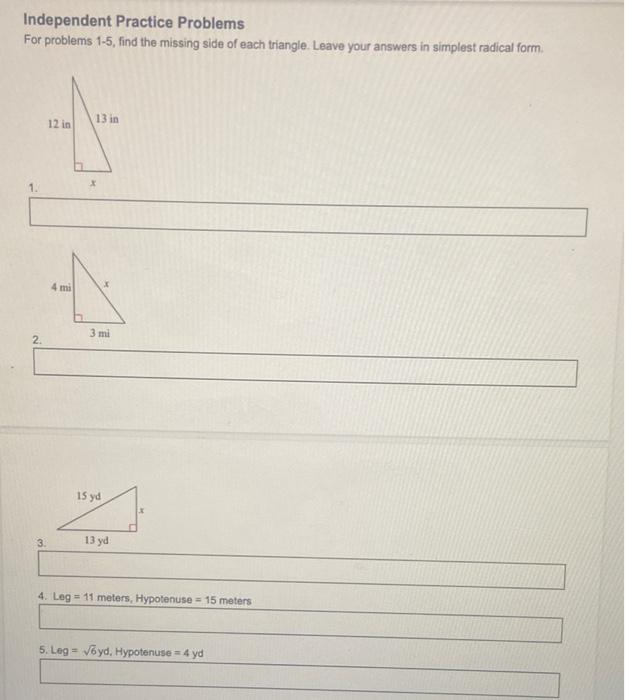Solved Independent Practice Problems For problems 1-5, find | Chegg.com