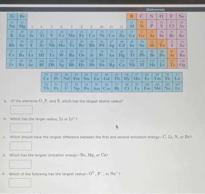 Solved a. Of the elements O,F, and S, which has the largest | Chegg.com